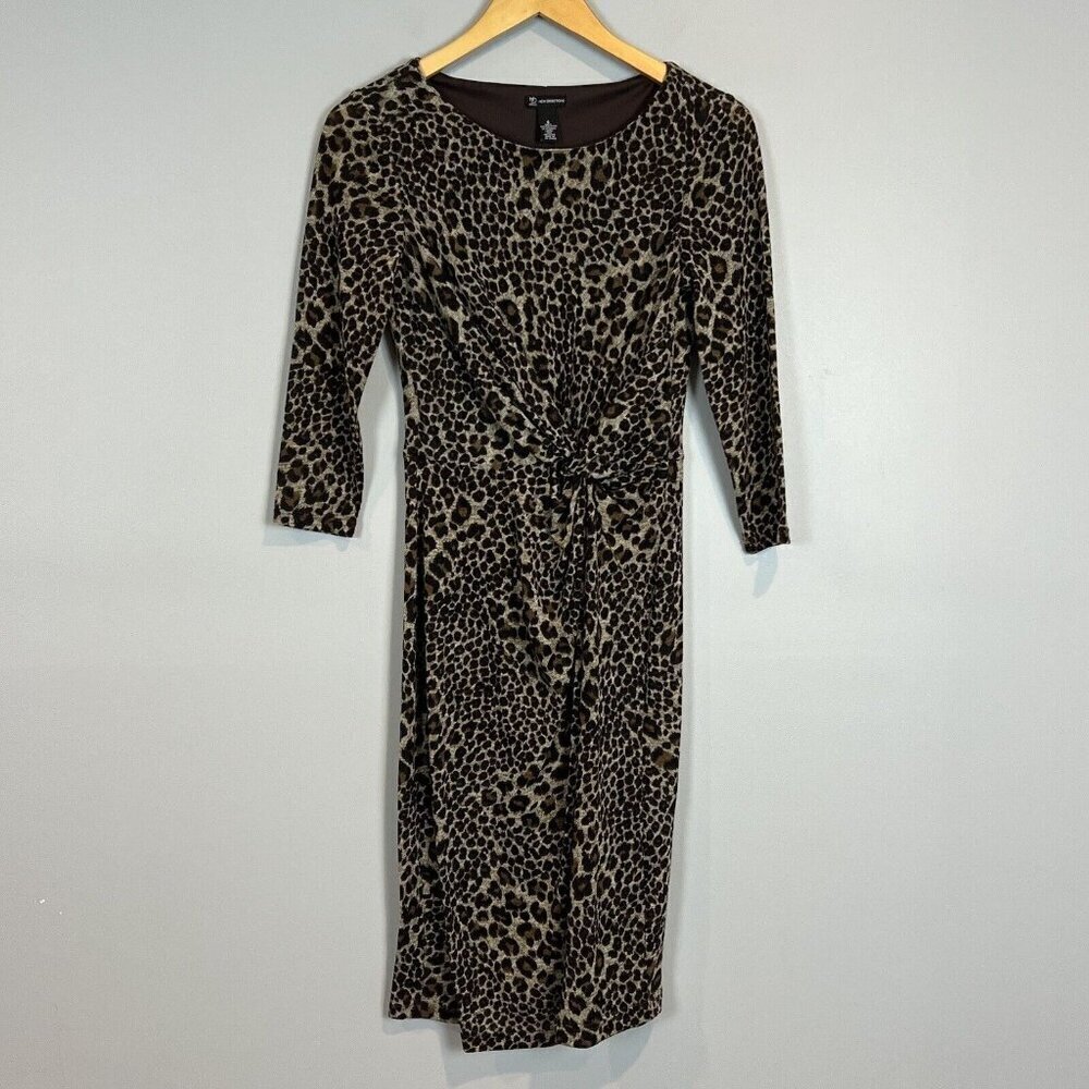 New Directions Leopard Print Dress Long Sleeve Size 6 Twist Knot Detail